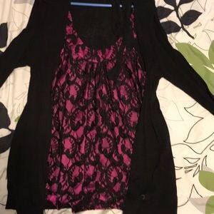 Maternity cardigan with built in lacy tank